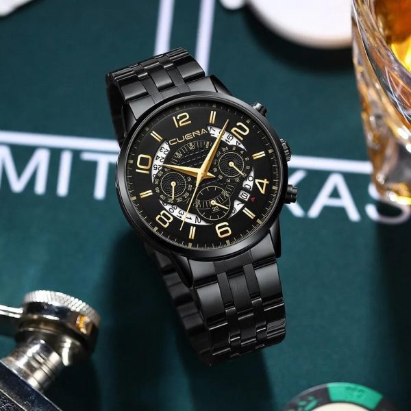 CUENA Waterproof Black Wristwatch for Men