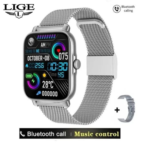 LIGE 1.7″ Full Touch Screen Call Dial Answer Messages Push Heart Rate Smartwatch (GT30 - Silver)